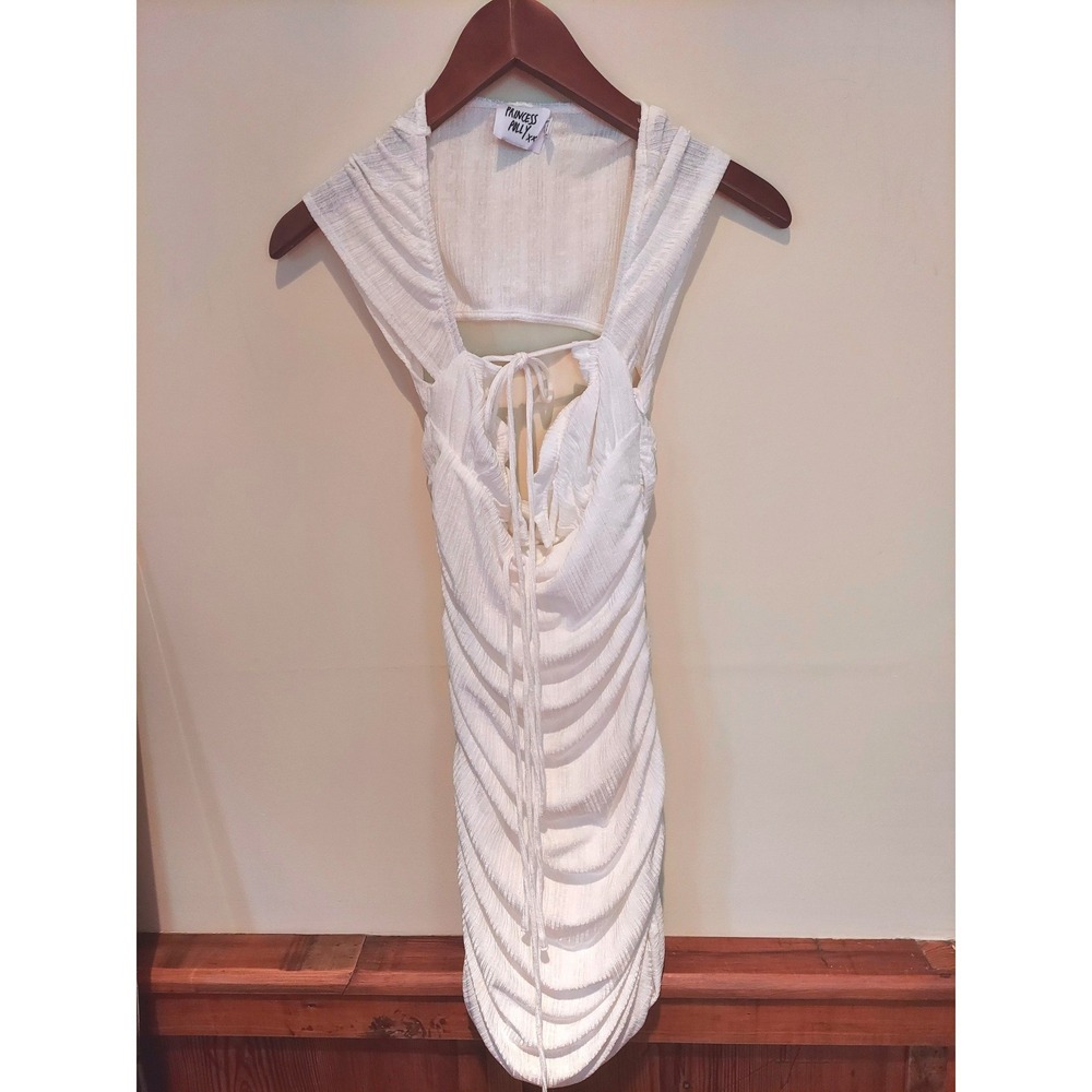 Princess Polly White Ruched Mini Dress Side Zip Cutout Bodycon Womens Size 4
